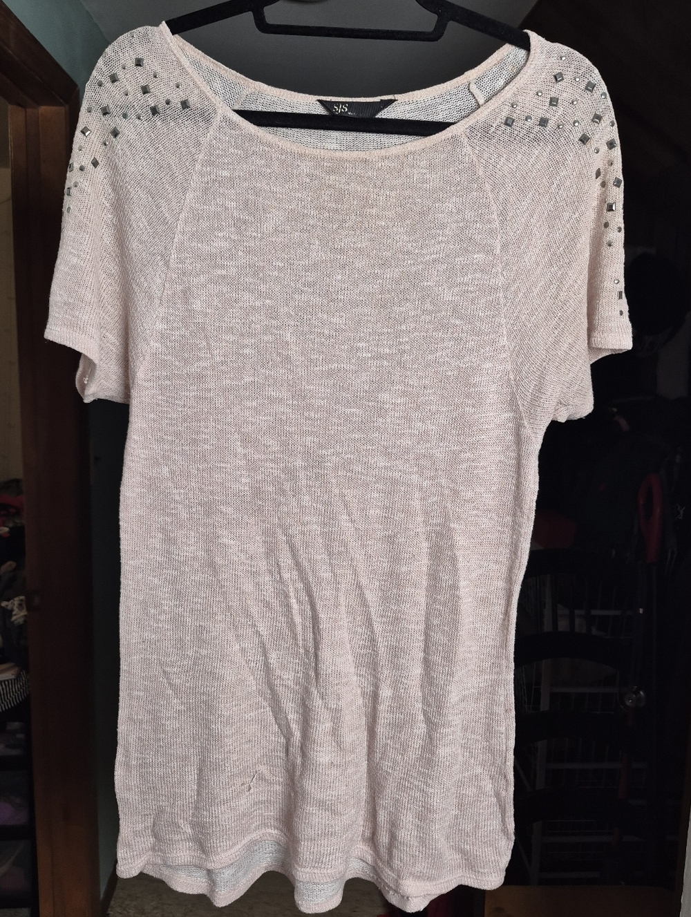 Blush Pink "SJS" Studded Shoulder Knit Top